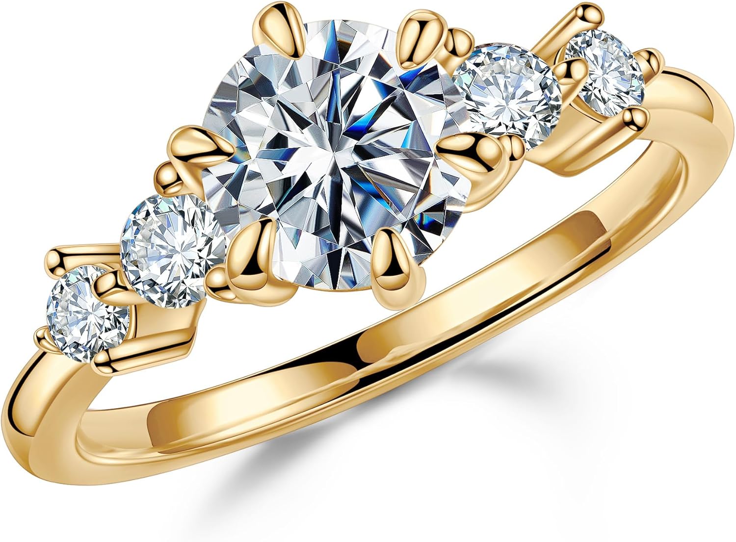 MOOSEA Round 5-Stone Moissanite Engagement Ring for Women, 1.2ct D Color VVS1 Clarity Lab Created, 14K White/Yellow/Rose Gold Vermeil Wedding Anniversary Ring