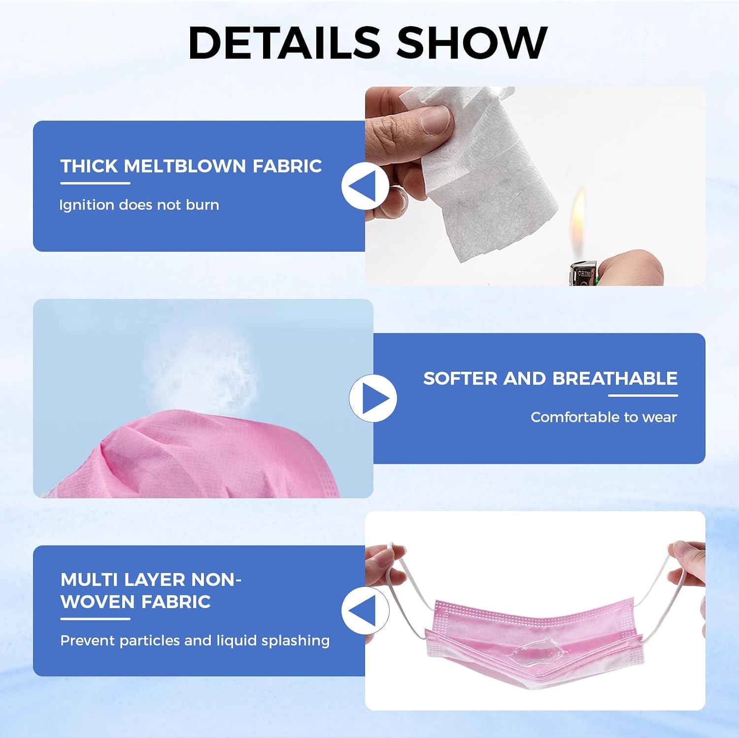 4-Ply Filter Individually Wrapped Disposable Face Mask Soft Earloops Latex-free Adults Daily Protection Large 50 Pack