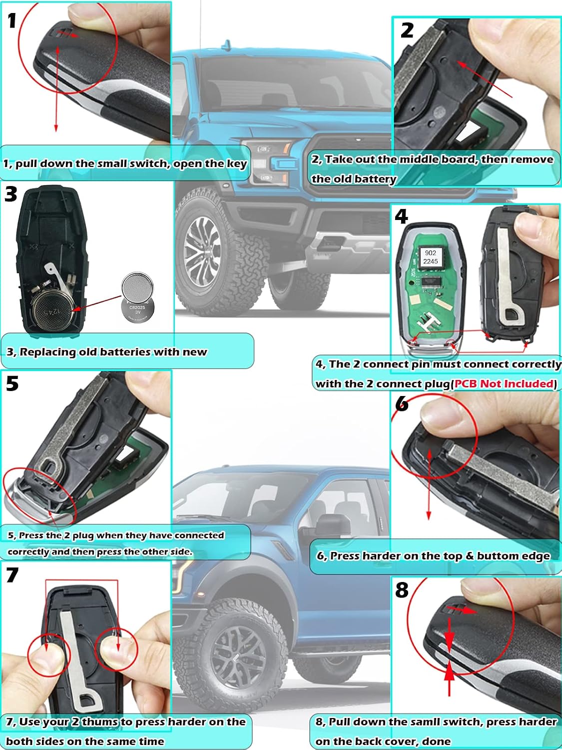 Key Fob Shell for Ford F-Series 2015-2017, Alliskeys 5-Button Smart Key Case Cover Replacement for Ford Pickup M3N-A2C31243300