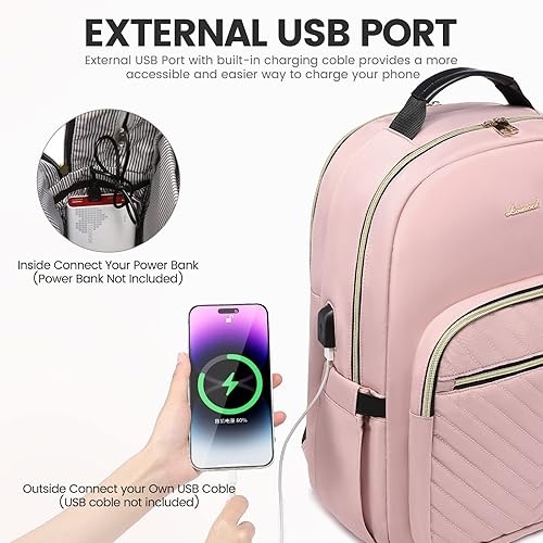 Miniatura 6 de LOVEVOOK - Mochila de 15.6 pulgadas para laptop, para mujer, bolsa de laptop para mujer, mochila de viaje impermeable, elegante mochila para mujer,