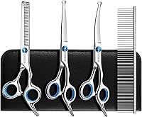 SCEDREAM 5-in-1 Dog Grooming Scissors Set with Safety Round Tips - Professional Curved, Straight & Thinning Shears for Dogs & Cats