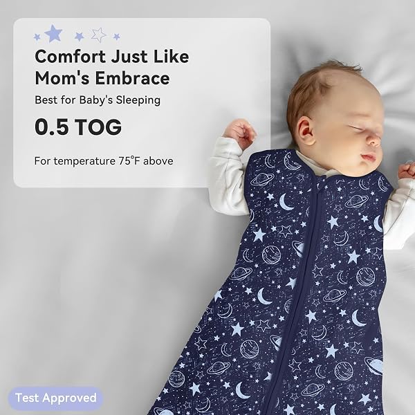 Unnivoll Baby Sleeping Bag Newborn 0.5 Tog Sleep Sack 3 Pack 100% Cotton Baby Wearable Blanket for Boy Girl Toddler 6-12 Months Gray Blue Planet - 5