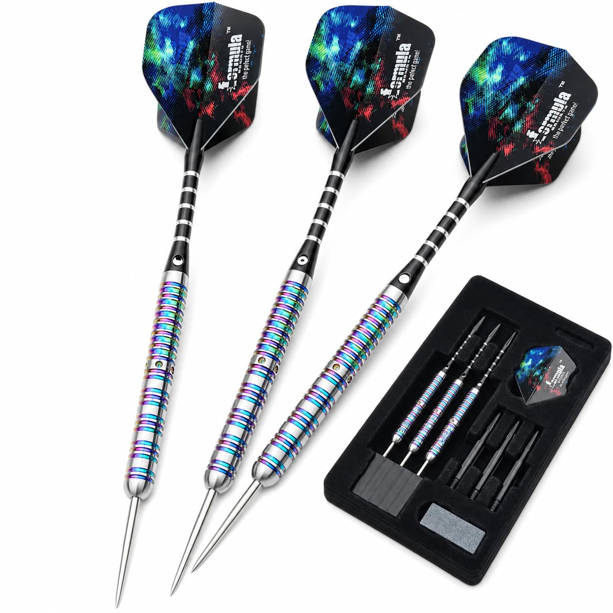 Formula Sports Zestaw rzutek ze stali wolframowej 90% – profesjonalny zestaw metalowych końcówek do rzutek dostępny w rozmiarach 21 g/22 g/23 g/24 g, z aluminiowymi trzonkami, beczkami wolframowymi