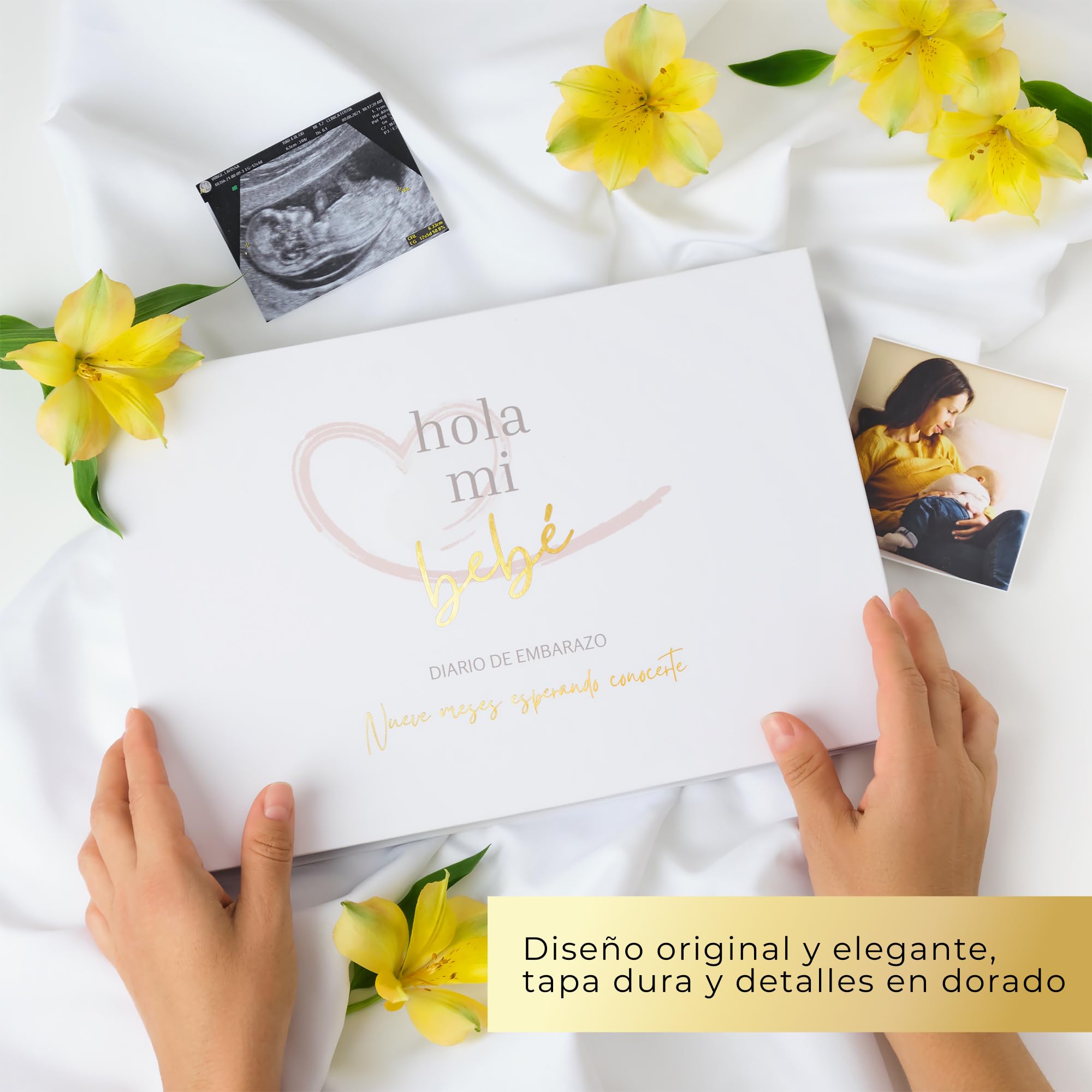 Hola Mi Bebé - Diario Embarazo, Libro Bebe: Regalos Embarazadas Originales - Stickers Consejos Registra Recuerdos Embarazo Primer Año - Tapa Dura Wire-o Detalles en Dorado Caja Regalo