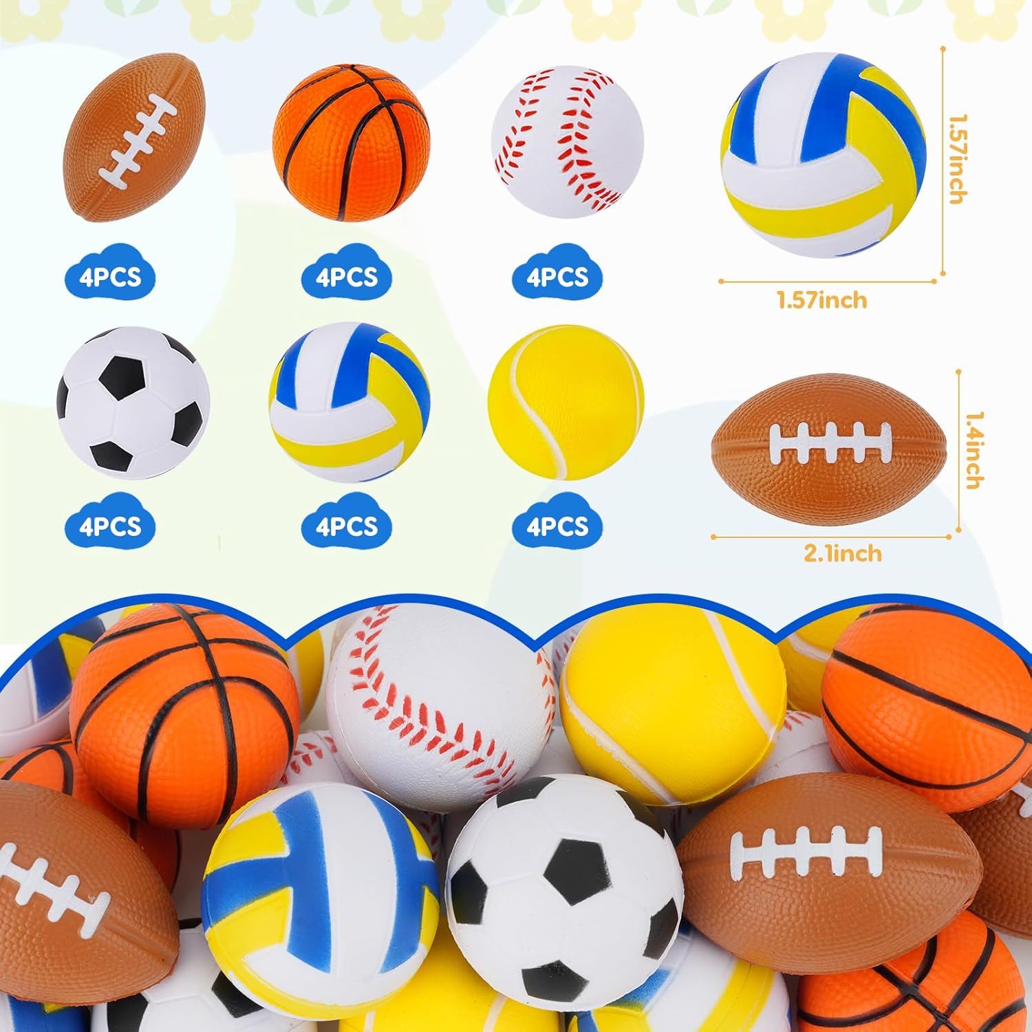 Tiaxidex 24 PCS Stress Balls, Sports Party Favors, Mini Sports Balls, Mini Foam Fidget Toys for Stress Anxiety Relief, Goodie Bag Stuffers, Office Classroom Stress Relief Gifts, Classroom Prizes