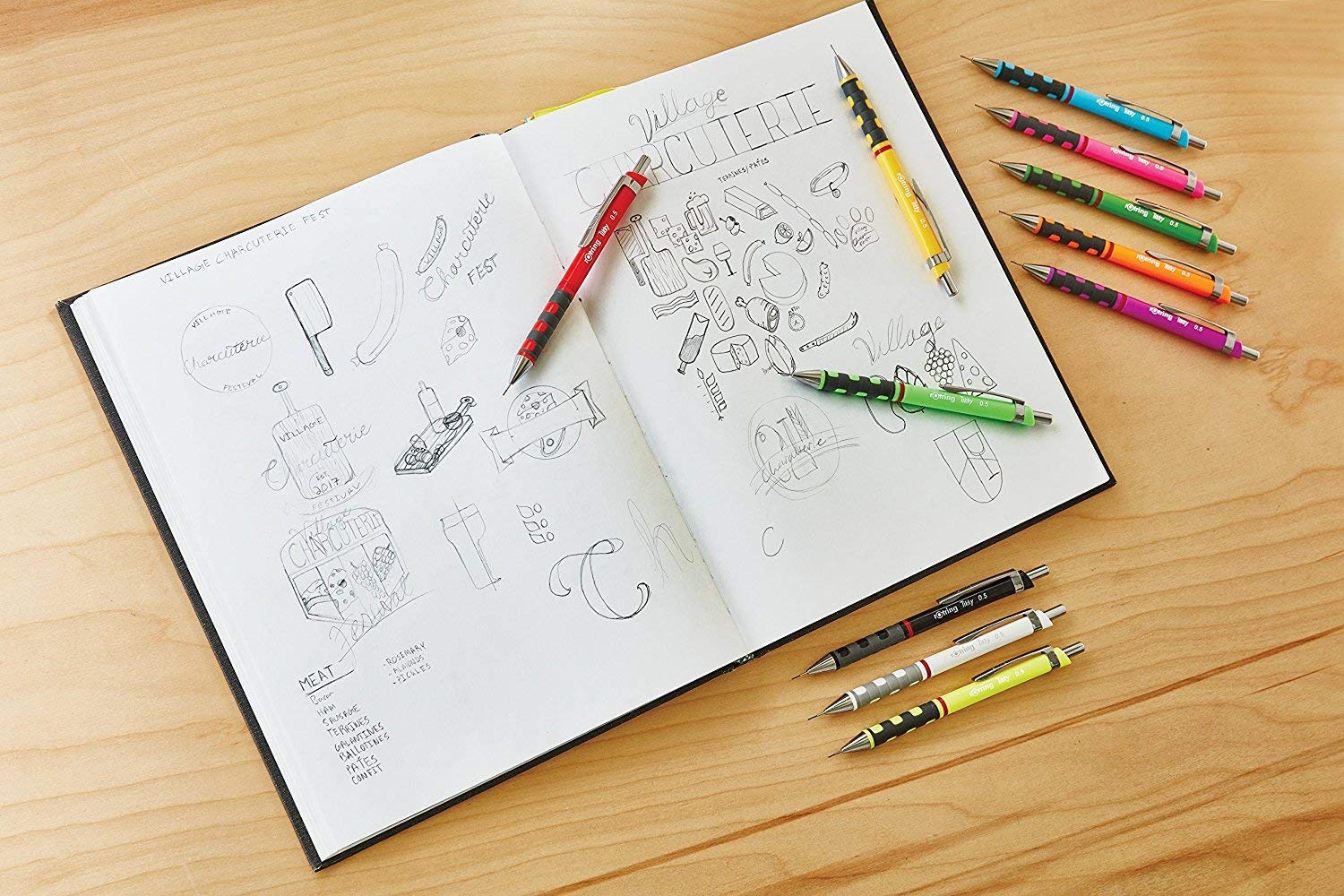 rOtring Tikky portemine à code couleurs | 1 mm | corps noir | boîte de 12