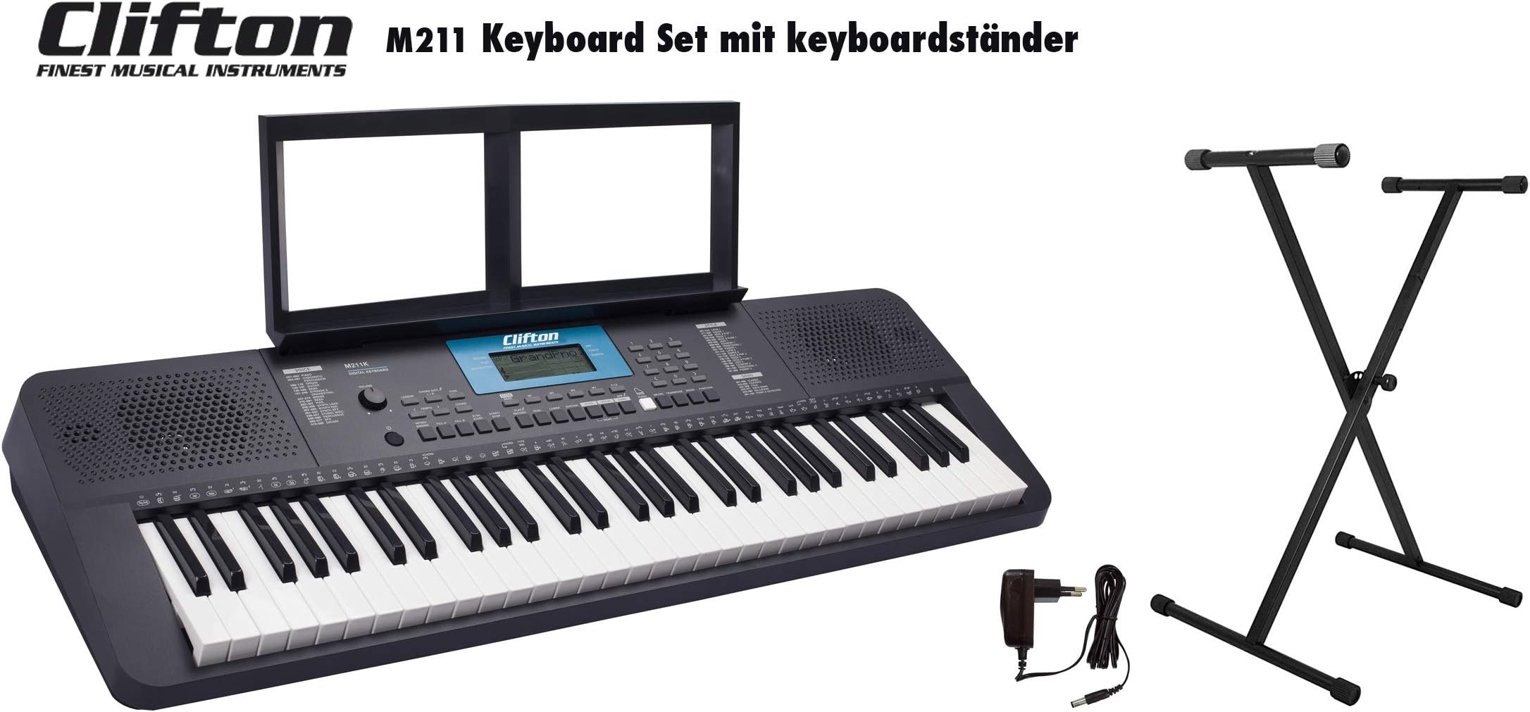 Clifton Keyboard LP6210C, USB, MIDI, 61 Touch Response Keys – Adapter, Pitchbend Wheel Complete Set with Stand