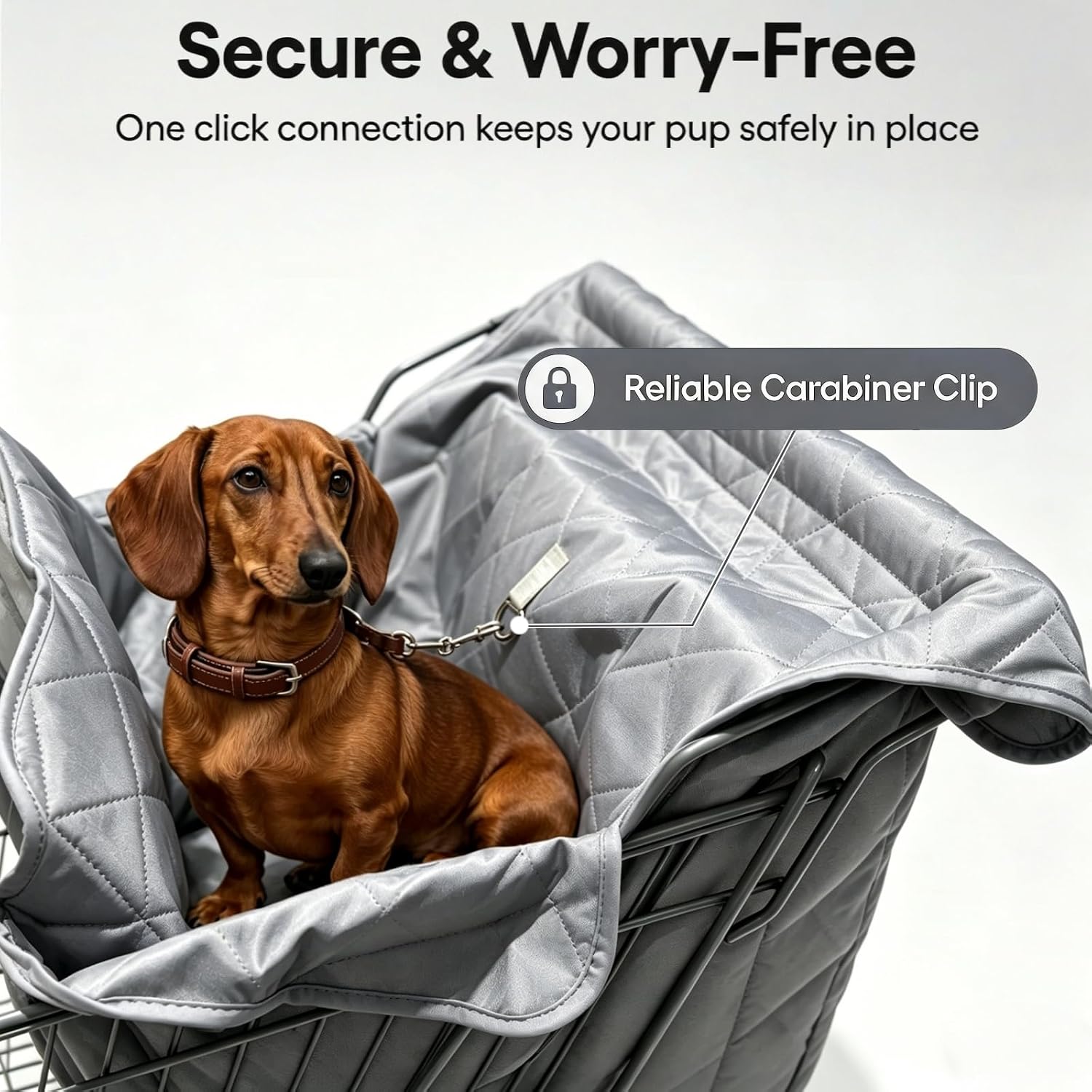 Portable Dog Shopping Cart Cover, Cart Cover for Pets, Secured with Hook and Loop with Safety Ropes, Comfortable and Easy to Clean with Carry Bag (Gray)