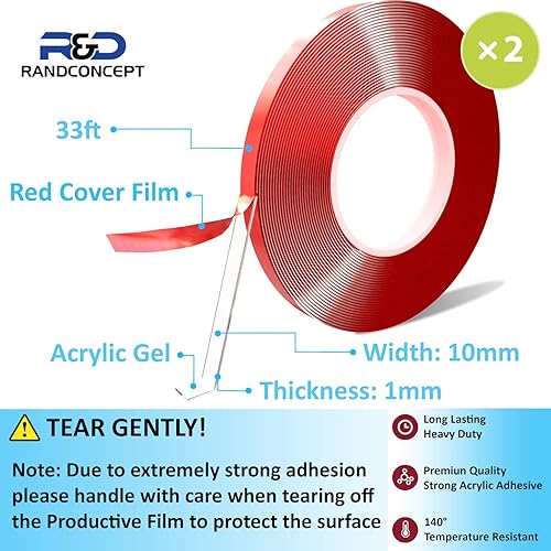 Miniatura 6 de Cinta de montaje transparente de 66 pies – Cinta adhesiva acrílica de doble cara | Cinta adhesiva extraíble impermeable de gel para arte de uñas,