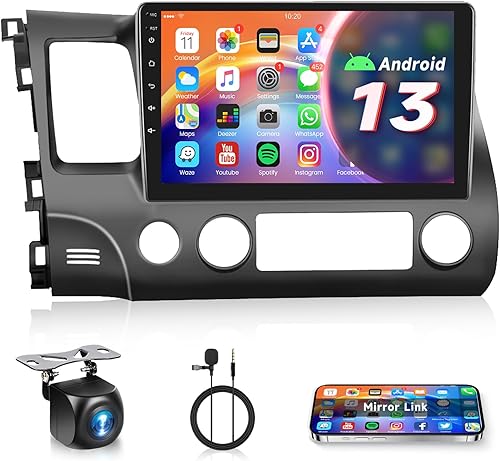 Radio de coche para Honda Civic 2006-2011, Rimoody Car Stereo Android 13 GPS Navigation WiFi Mirror Link 10.1 pulgadas pantalla táctil Bluetooth