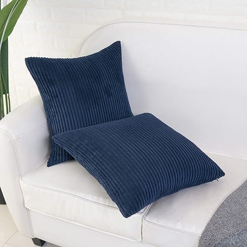 Miniatura 9 de HWY 50 Juego de 2 fundas de cojín cuadradas de pana suave y acogedora de 18 x 18 pulgadas para sofá, sala de estar, dormitorio, color azul