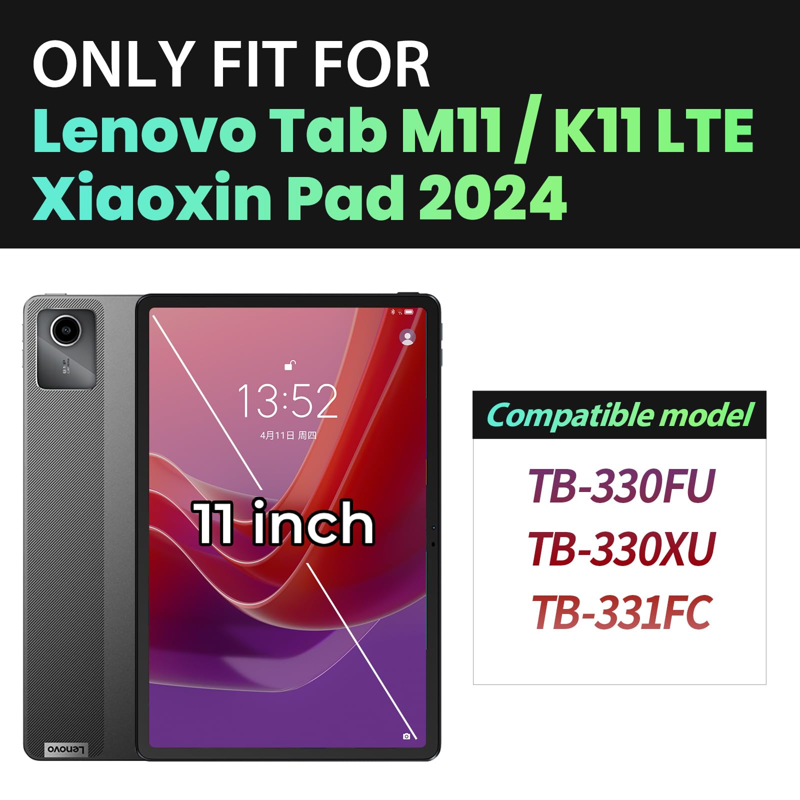 timecity Funda para tablet Lenovo Tab M11 (TB330FU/TB330XU) de 11 pulgadas con soporte para bolígrafo, soporte para lápiz capacitivo, protector de pantalla, correa de mano de 360°, para Tab K11 LTE