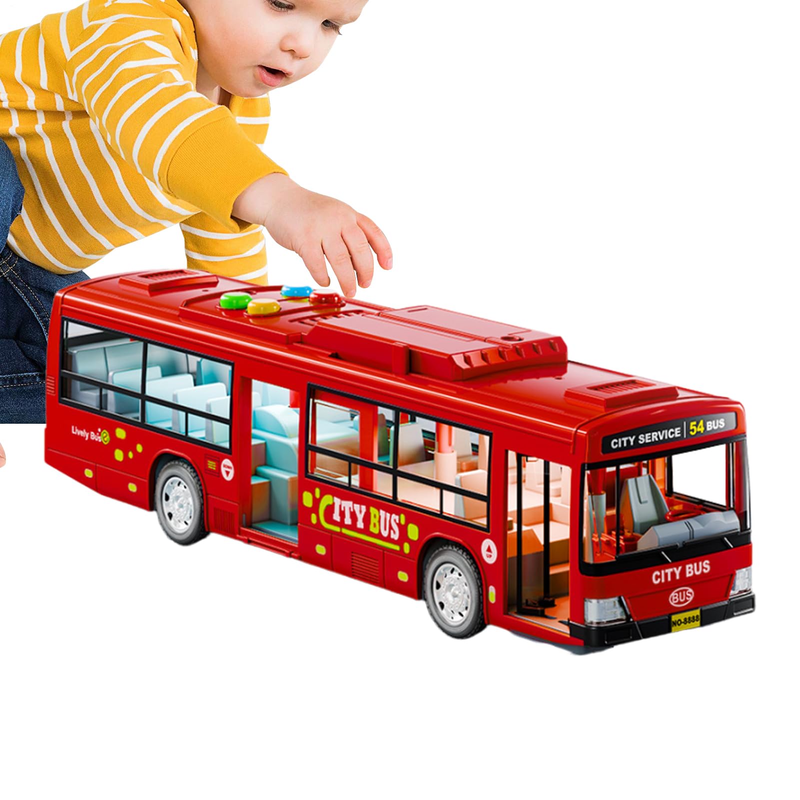 Générique Modello Bus – Grande Modello Auto | Veicoli Giocattoli Educativi a Batteria con Musica E Luce, Porte Apribili per , Stimolazione E Compleanno