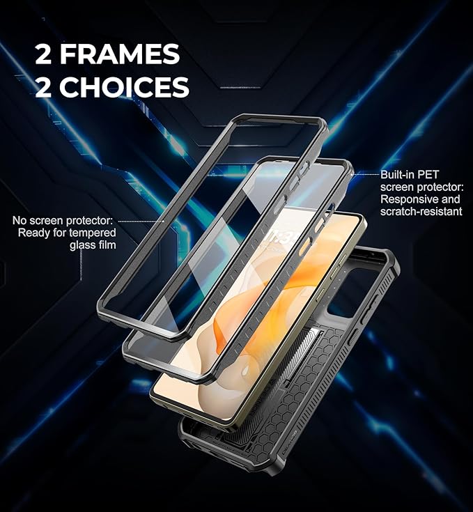 Dexnor for Motorola Moto G Stylus-5G-2024 Case [Not Fit Moto G 5G 2024], [Bulit-in Slide Camera Cover & 2 Front Frame] Heavy Duty Protection Cover with Screen Protector Kickstand, 6.7 inch Black