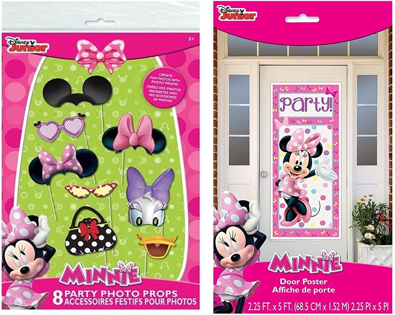 NW Fun Zone Disney Minnie Mouse Photo Booth Props (8pc) and Door Poster