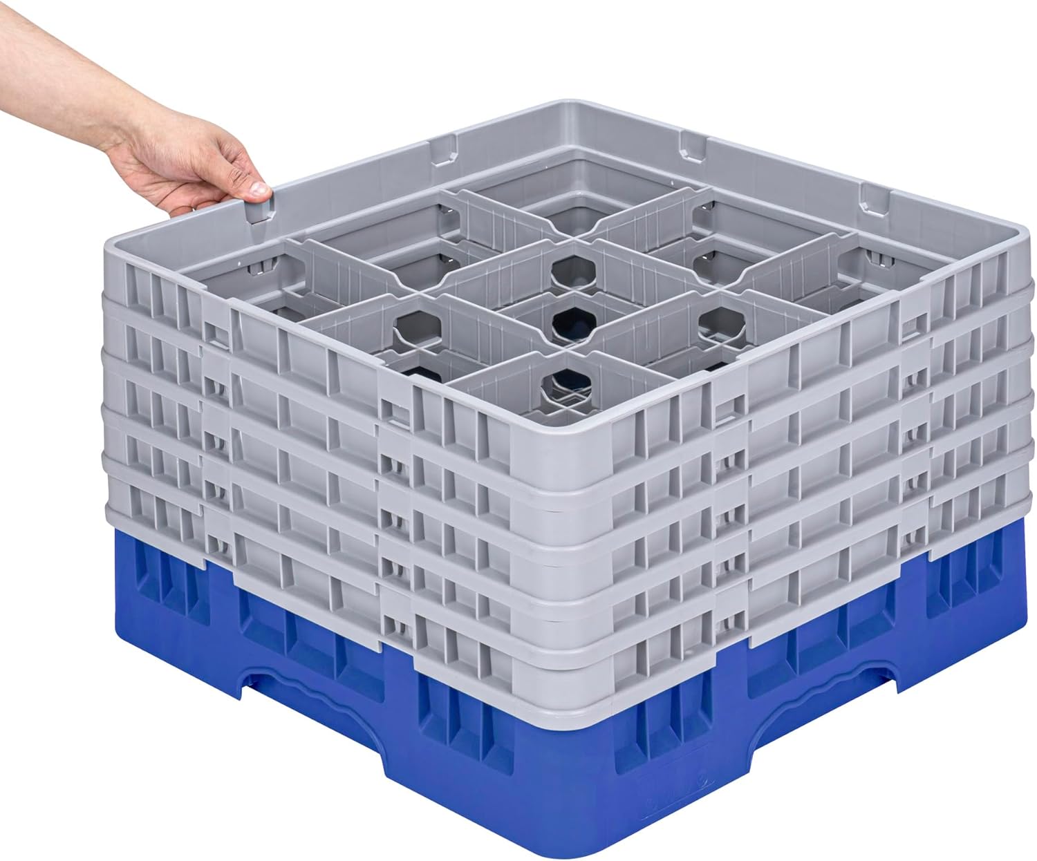 Restaurantware Clean Tek Professional 9 Compartment Glass Rack,1 Heavy Duty Durable Tray, With 1 Full Drop Extender and 4 Half Drop Extenders, Blue Glass Holder For Restaurants, Bars, and Pubs