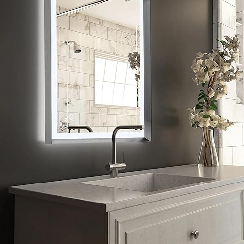 Miniatura 7 de LEDMyplace - Espejo de baño con luz frontalretroiluminada de 36 x 36 pulgadas, con marco, botón táctil antivaho ajustable, temperatura de color y