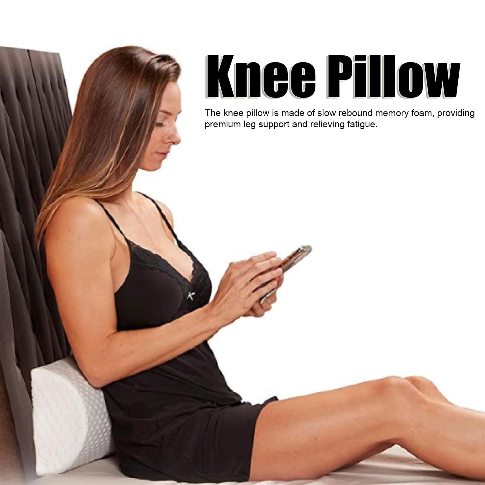 Cuscino per Ginocchia, Cuscino di Supporto per Gambe in Memory Foam, Design Semi-rotolo per un Sonno Riposante, Supporto per Schiena e Lombare, Bianco