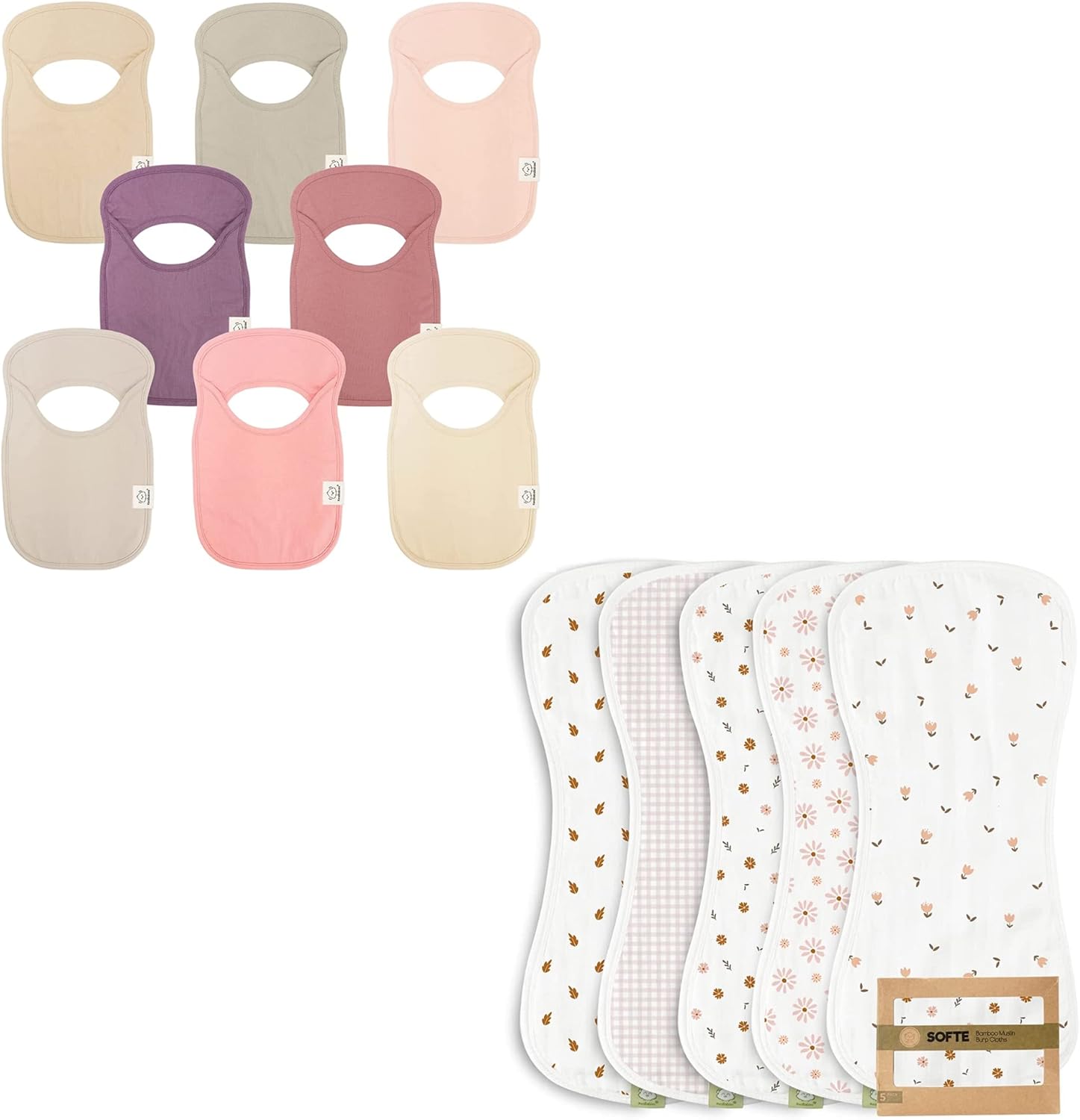 KeaBabies 8-Pack Baby Bibs for Boys, Girls and 5-Pack Muslin Baby Burp Cloths - Pull-on Bibs for Baby Girl, Baby Boy - Cotton Burp Cloth - Baby Girl Bib