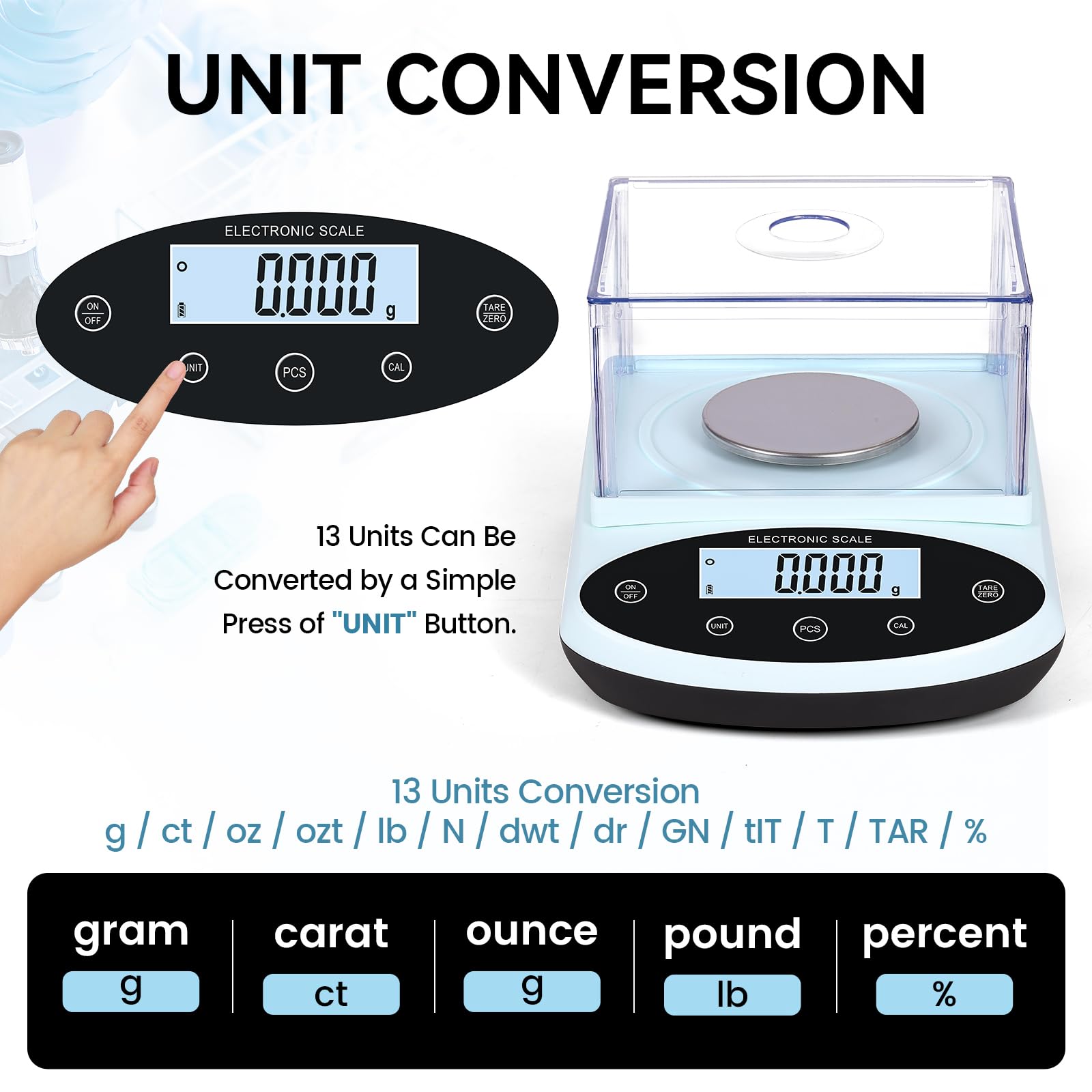 Bilancia digitale da laboratorio, 500 g x 0,001 g, bilancia analitica, precisione 0,001 g, bilancia scientifica di precisione con parabrezza per laboratorio di chimica dei gioielli