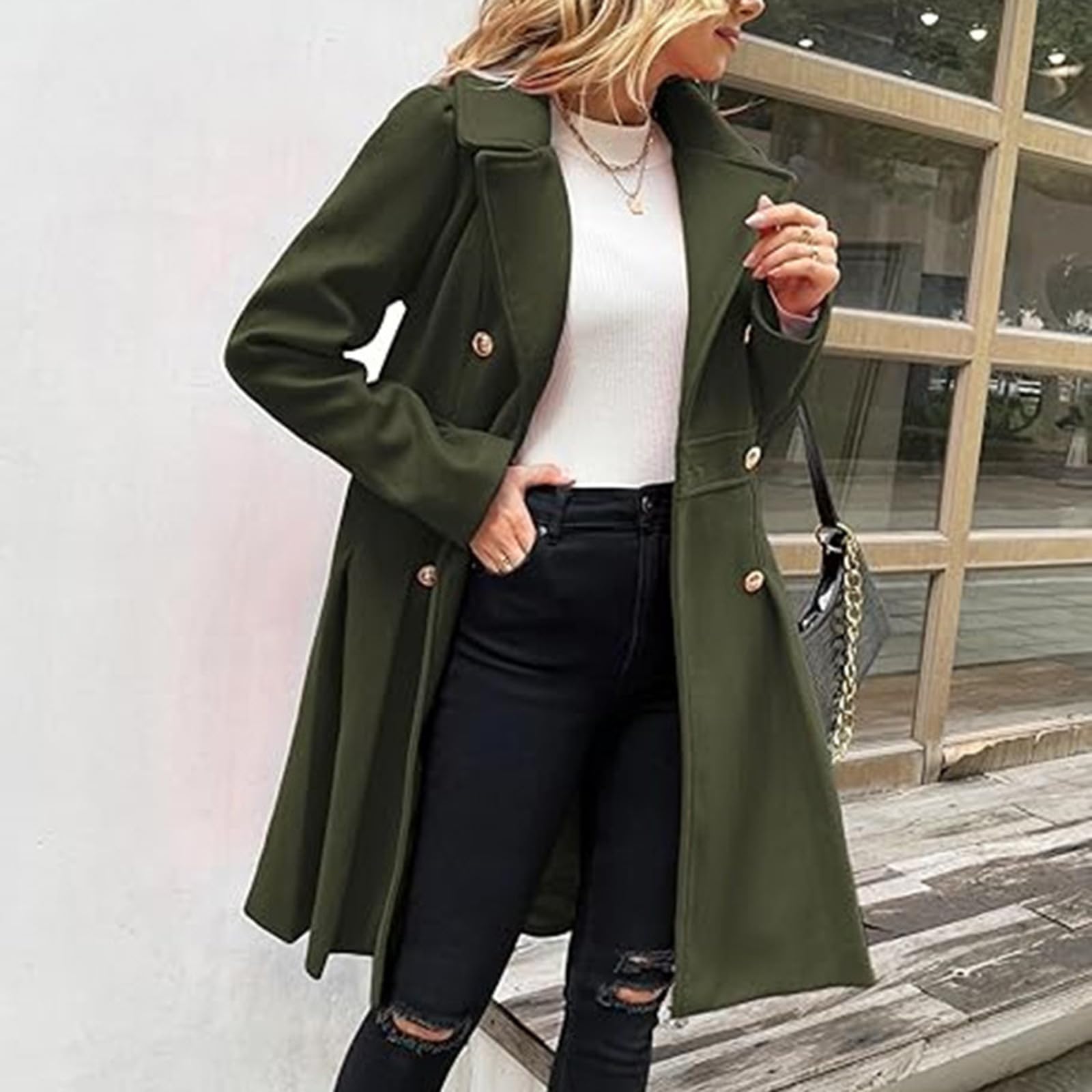 Trench Da Donna in Misto Lana Tinta Unita Cappotto Sciolto Caldo Spessore Trench Coat Lana Blend Giacca Outwear Cardigan con Risvolto Elegante Classico retrò di Tendenza Cardigan Giubbotto
