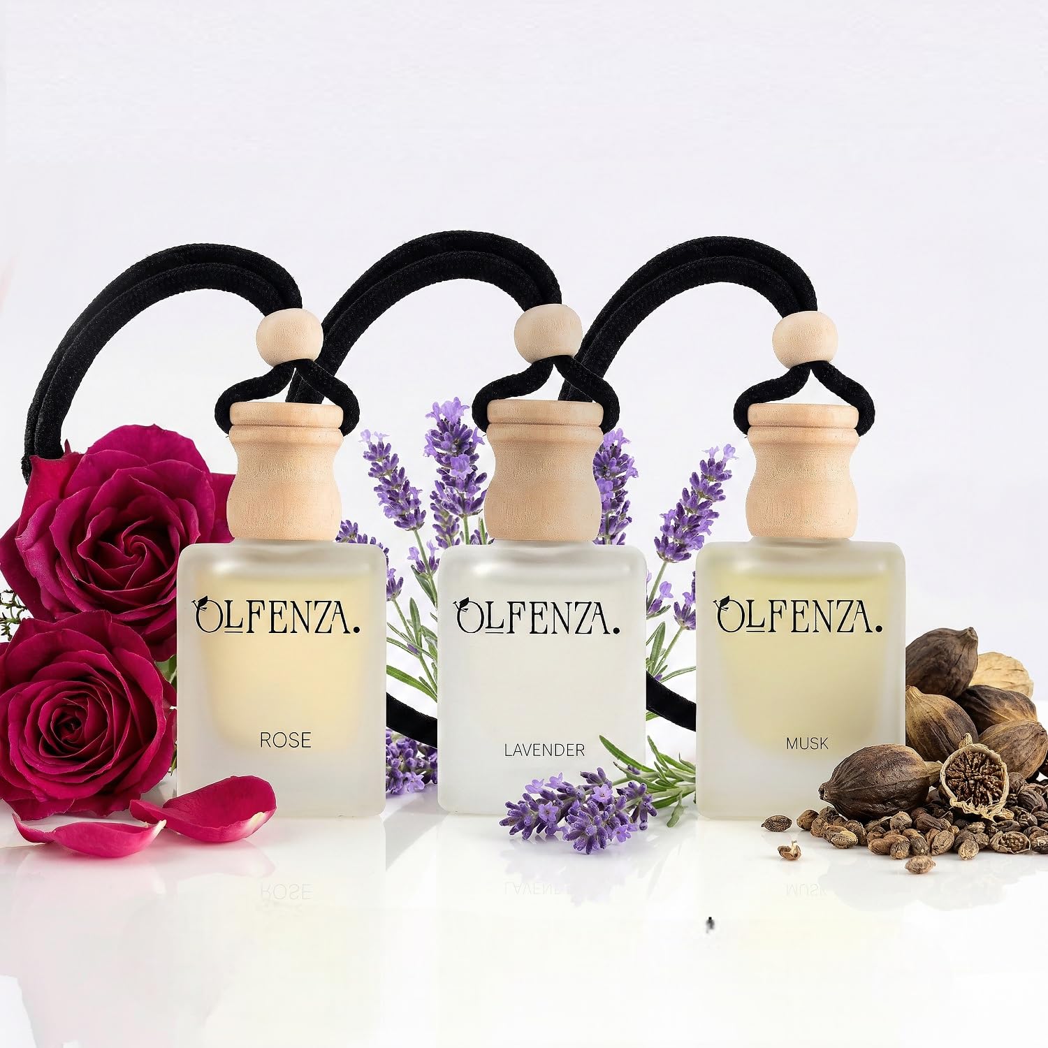 Rose Lavender Musk Car Perfume Hanging Air Freshener Wooden Diffuser Bottles Auto Fragrance Car Interior Wardrobe Closet Office Room Home Aroma Freshener 10 ml Pack of 3-image-11