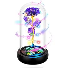 Childom Valentines Gifts for Her,Birthday Gifts for Women,Mothers Day Rose Gifts For Mum,Rotating Colorful Purple Flowers Light Up Rose In Glass Dome,Women Gifts for Anniversary,Wedding,Engagement