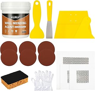 KURUI Drywall Repair Kit, 8.8oz Spackle Wall Repair Paste with Scraper, 6 Sandpaper Sheets & Self Adhesive Dry Wall Patch Kits, Easy Hole Filler for Drywall, Plaster and Home Repair