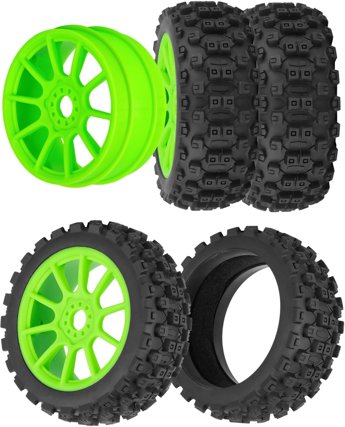 RC Buggy Tires 17mm Hex Wheels and Tires for 1/8 Scale Car Typhon 3S 6S,HSP Off-Road,Kyosho MP10,1/8 Scale RC Buggy Wheels & Rubber Tires,Black