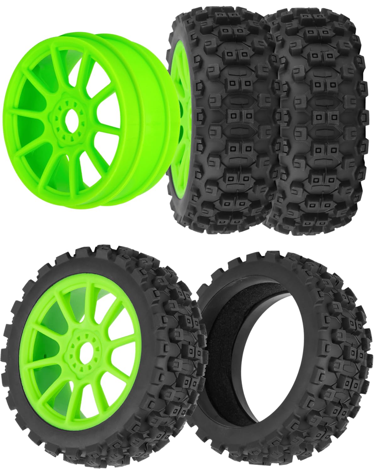 RC Buggy Pneumatici 17mm Hex Ruote e Pneumatici per 1/8 Scala Auto Arrm a Typhon 3S 6S, HSP Off-Road, Kyosho MP10, Scala 1/8 RC Buggy Ruote e pneumatici in gomma, Verde