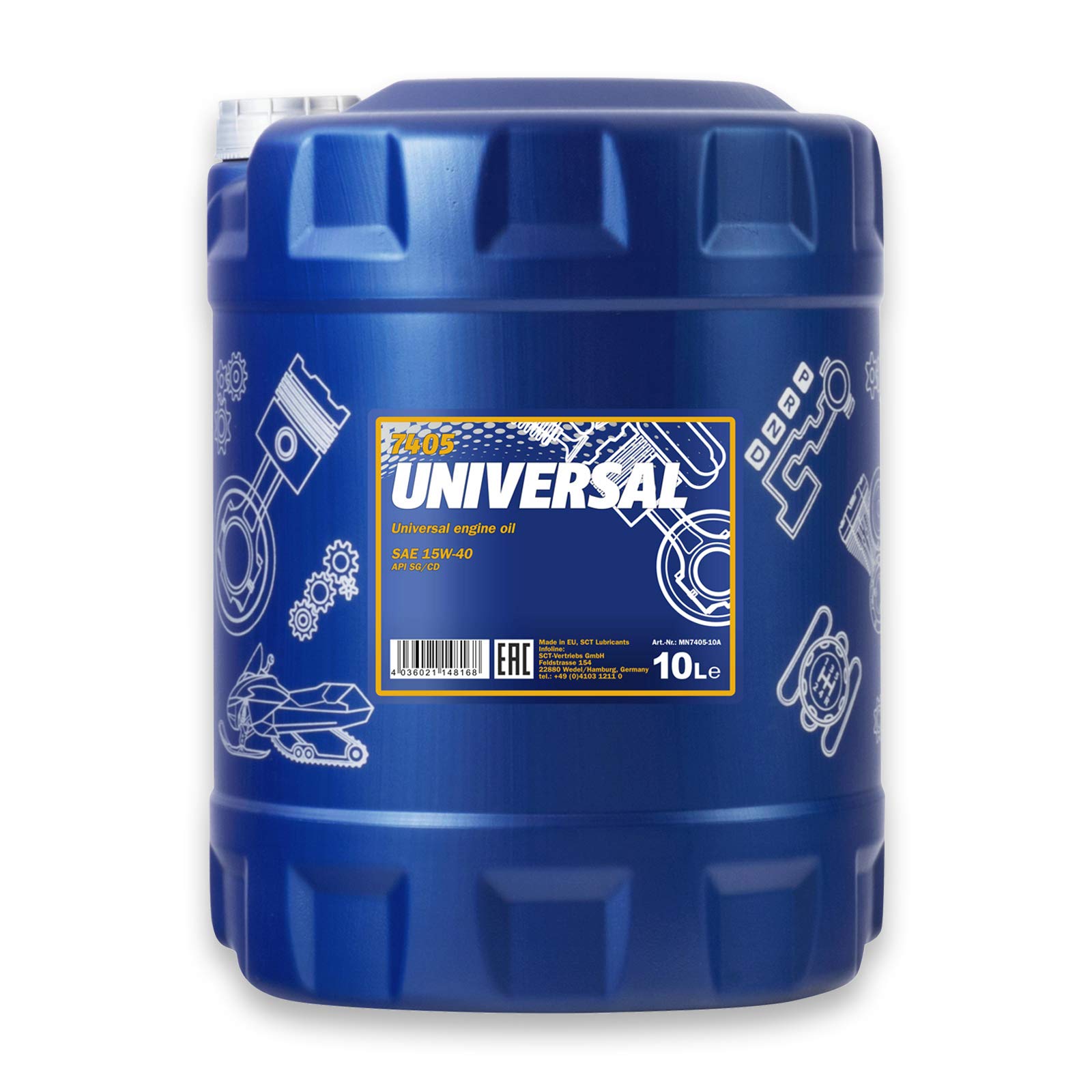10L Mannol Motoröl Universal 15W-40 15W40 hochwertiges Motorenöl API SG/CD + Auslaufschlauch