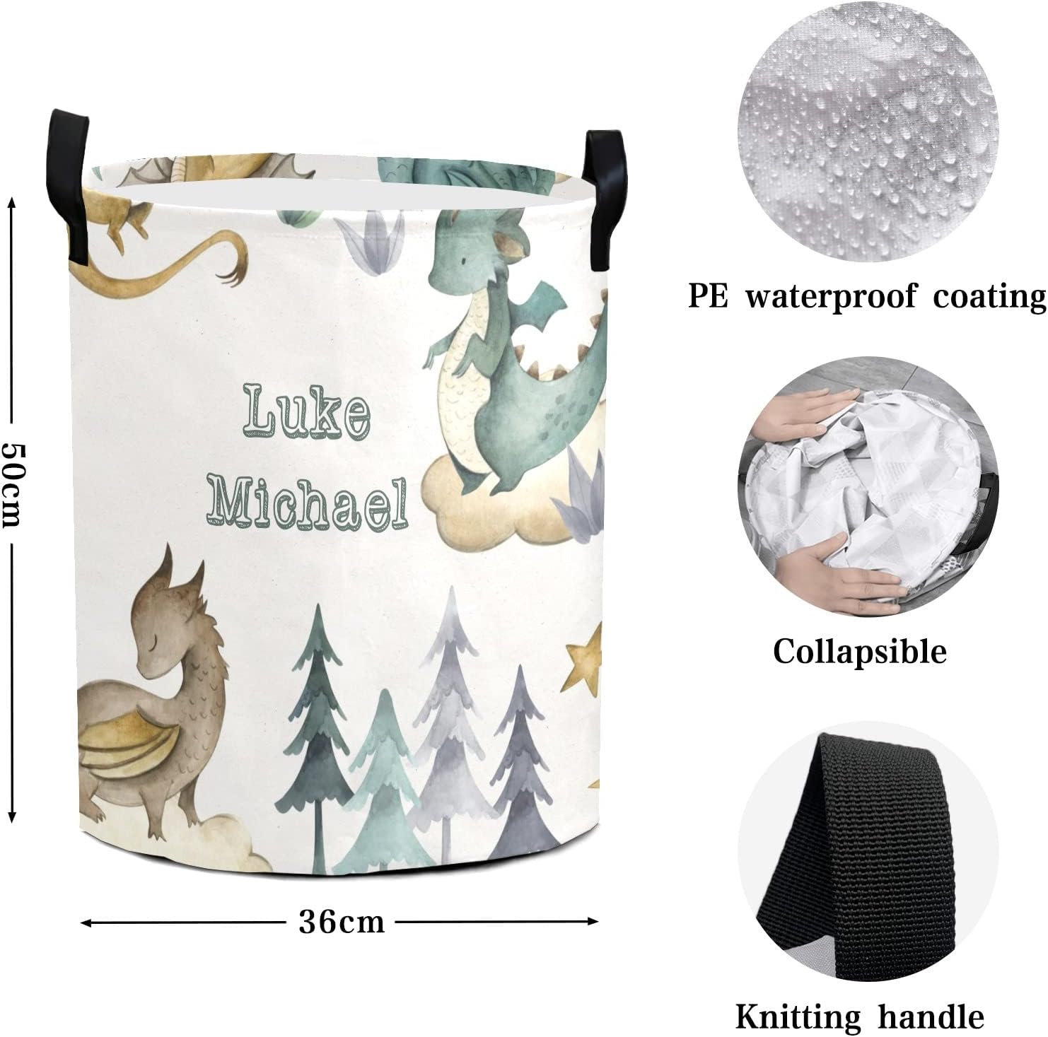 Dragon Animals Watercolor Storage Bin, Waterproof Oxford Fabric Clothes Basket Organizer for Laundry Hamper,Toy Bins,Gift Baskets, Bedroom, Clothes,Baby Nursery