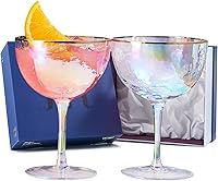 Vista 1 de Festive - Juego de 2 copas de champán martilladas iridiscentes con borde dorado, 8 copas de champán coloridas de 5 onzas, aniversarios, regalo