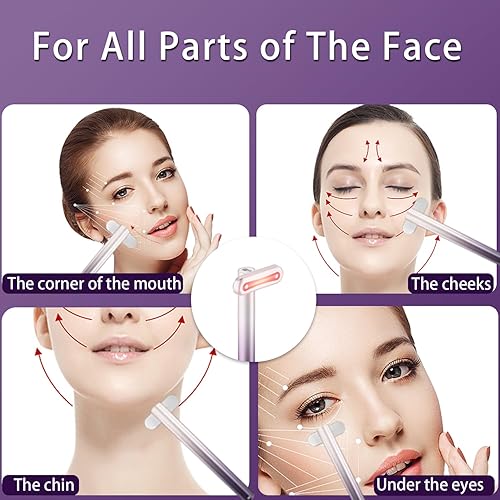 Miniatura 6 de Varita facial, dispositivo facial 4 en 1 con microcorriente, calor, masaje y terapia de luz roja para antienvejecimiento y arrugas, recargable por