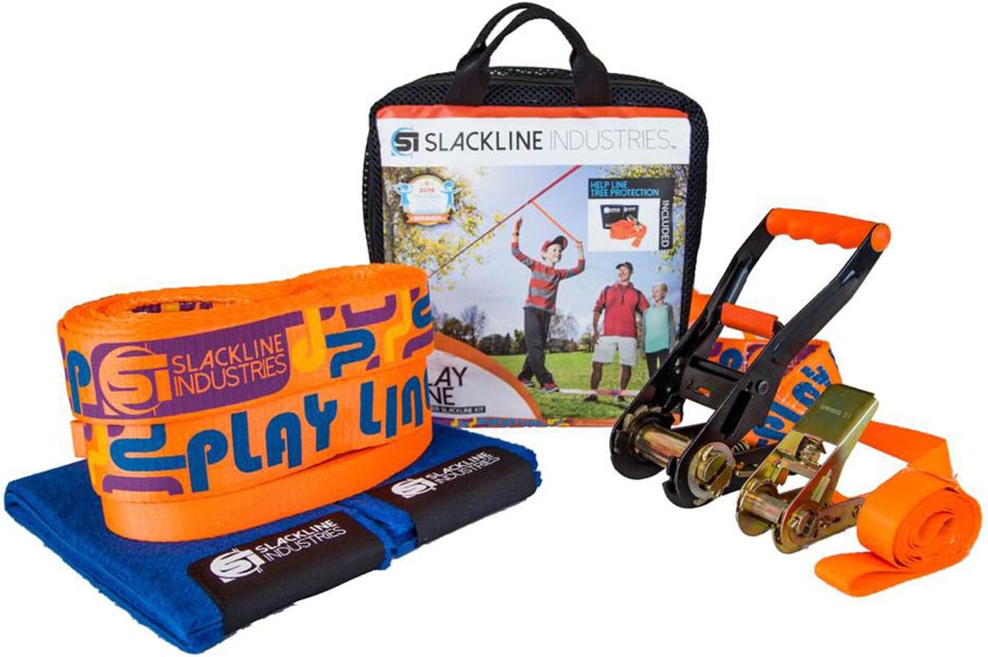 Play Line - 50ft Slackline Kit for Beginners with Help Line, Ratchet, Tree Protectors, Reusable 'Zero Waste' Packaging