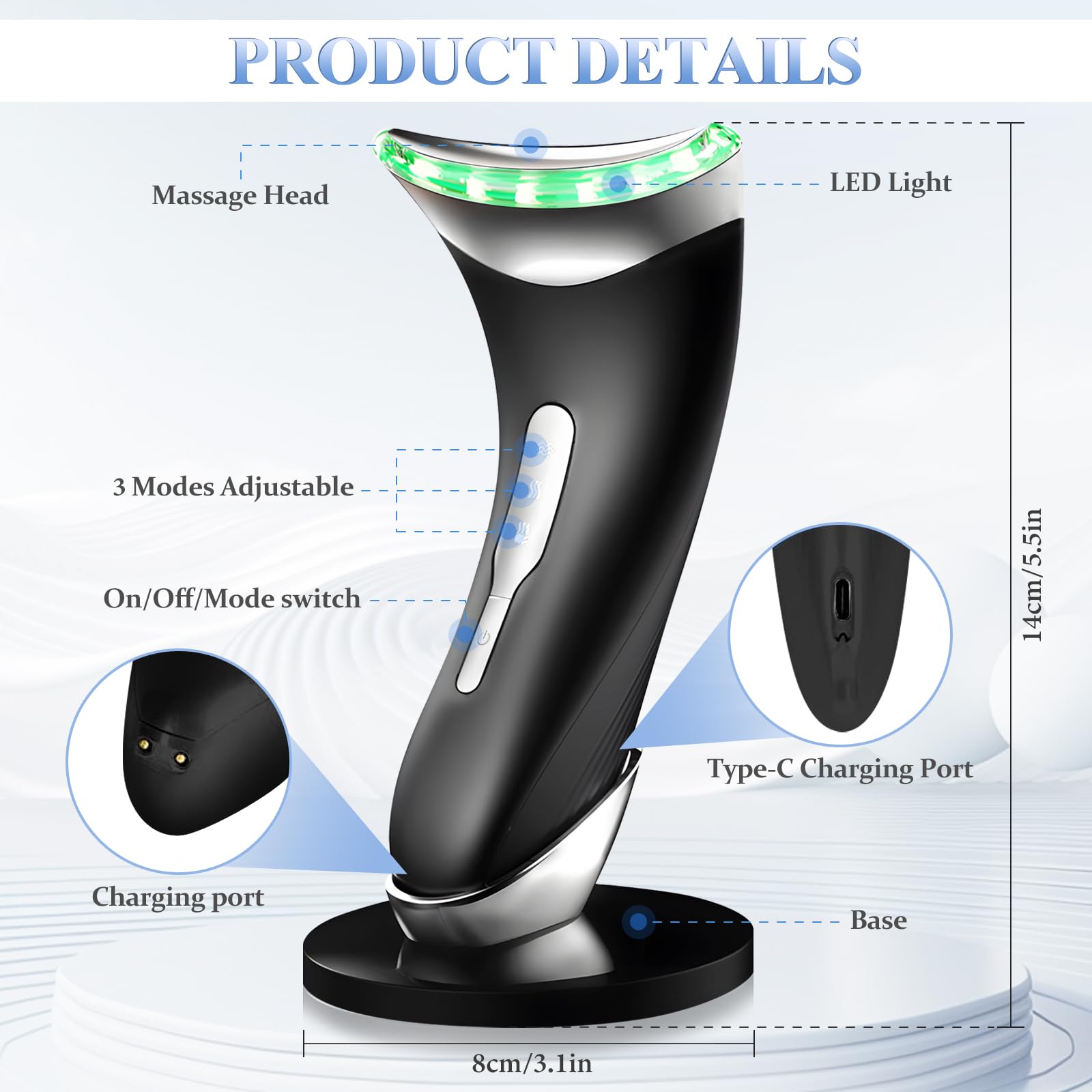 Anluomania Massaggiatore Viso Lifting, Dispositivo di Bellezza Antirughe, Face Massager, 3 Modalità, 45℃ Terapia del Caldo, Massaggio Viso EMS Gua Sha Rassodante Viso e Collo
