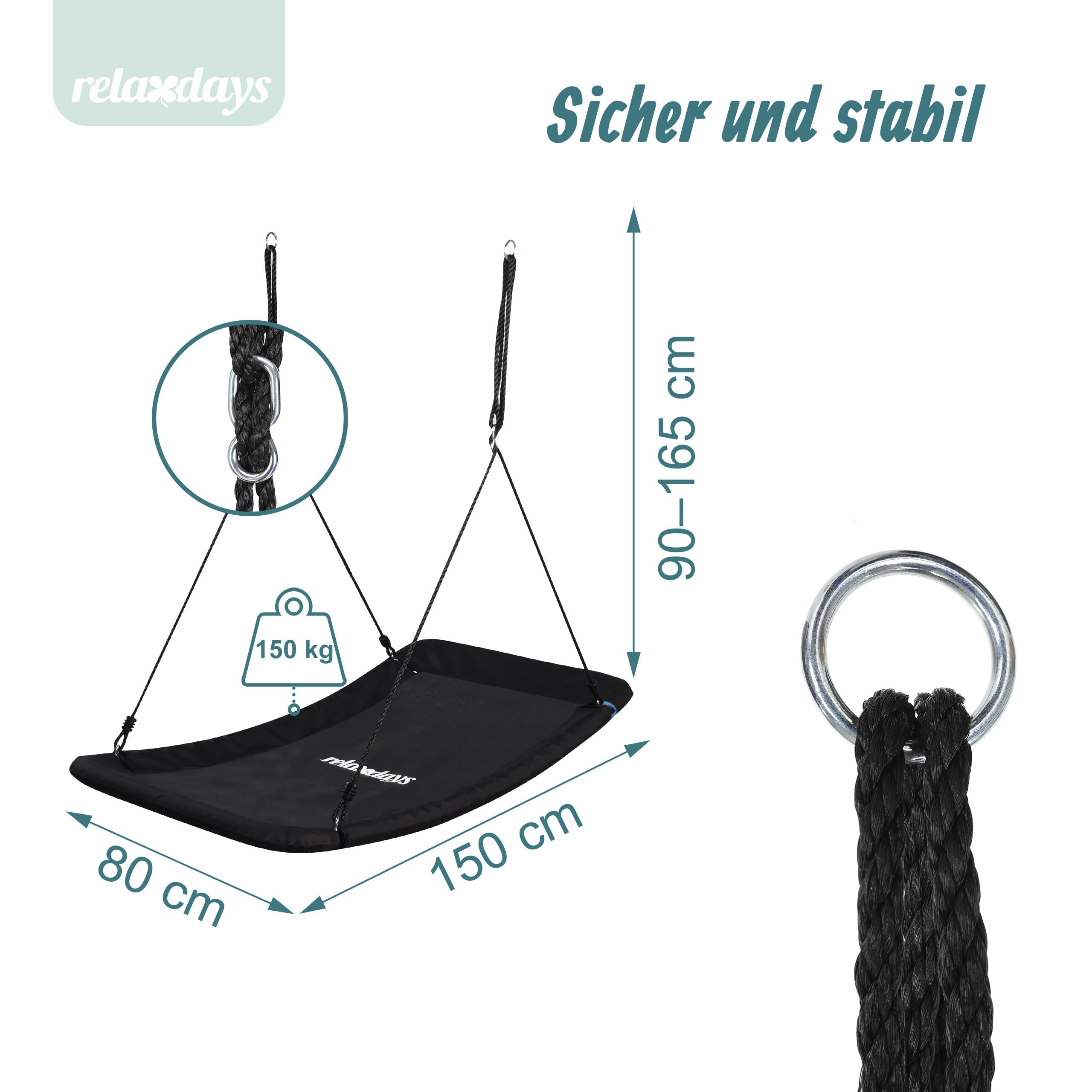 Relaxdays Nestschaukel, eckig, Schaukelnest Kinder & Erwachsene, schwarz