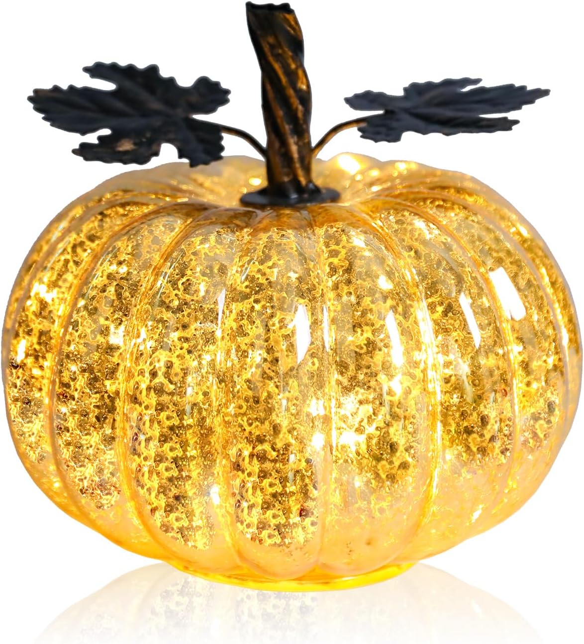 MUMTOP Lighted Halloween Pumpkin Decorations, 2 PCS Glass Pumpkins with Battery Operated LED Light for Halloween Indoor Party Home Tabletop Decorations, Purple