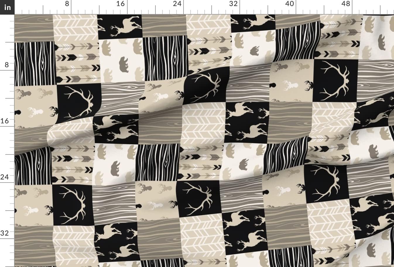 Spoonflower Fabric - Wholecloth Quilt Midnight Black Tan Deer Antlers Arrows Heads Bears Printed on Minky Fabric by The Yard - Sewing Baby Blankets Quilt Backing Plush