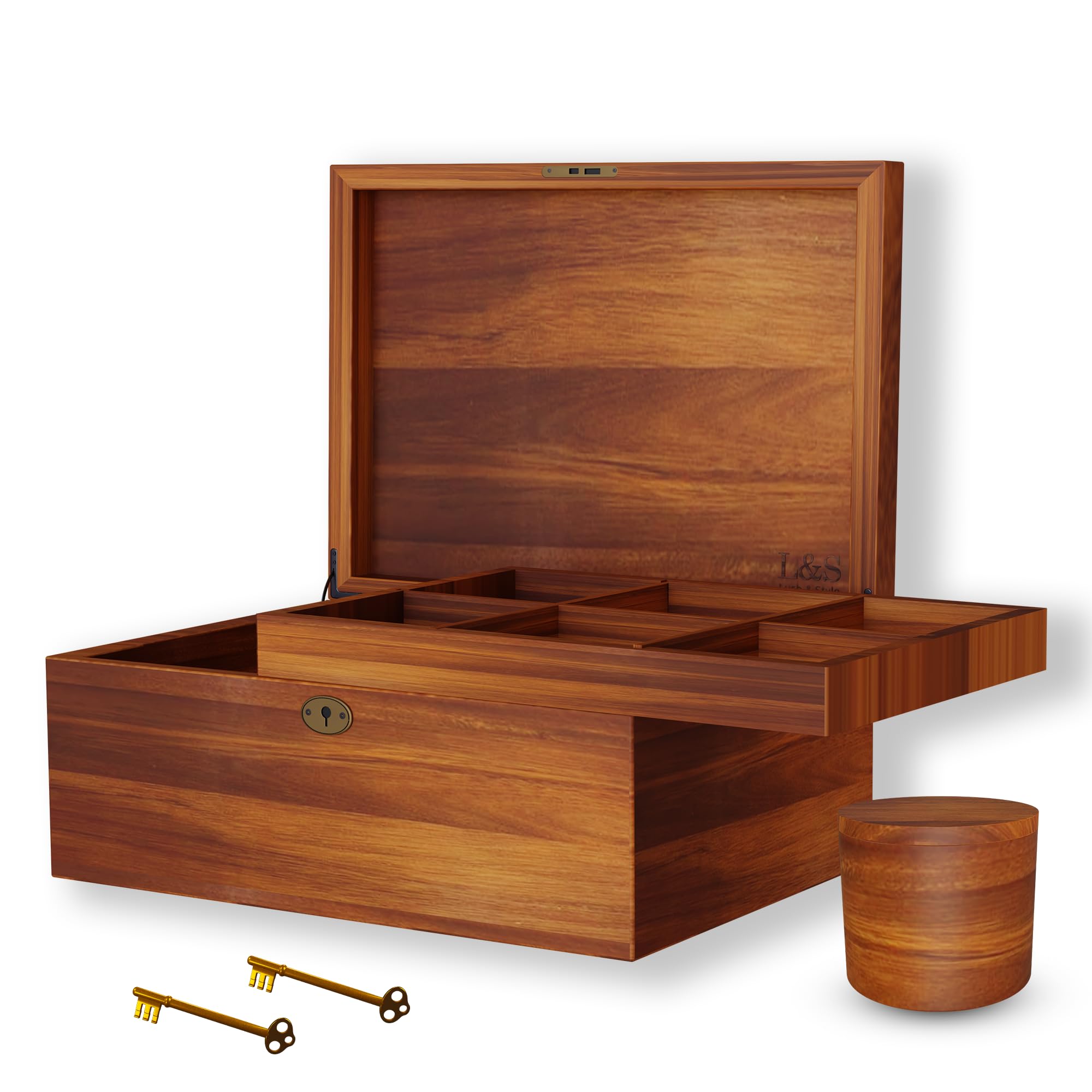 Amazon.com: LUSH & STYLE Acacia Wooden Box, Keepsake With Hinged