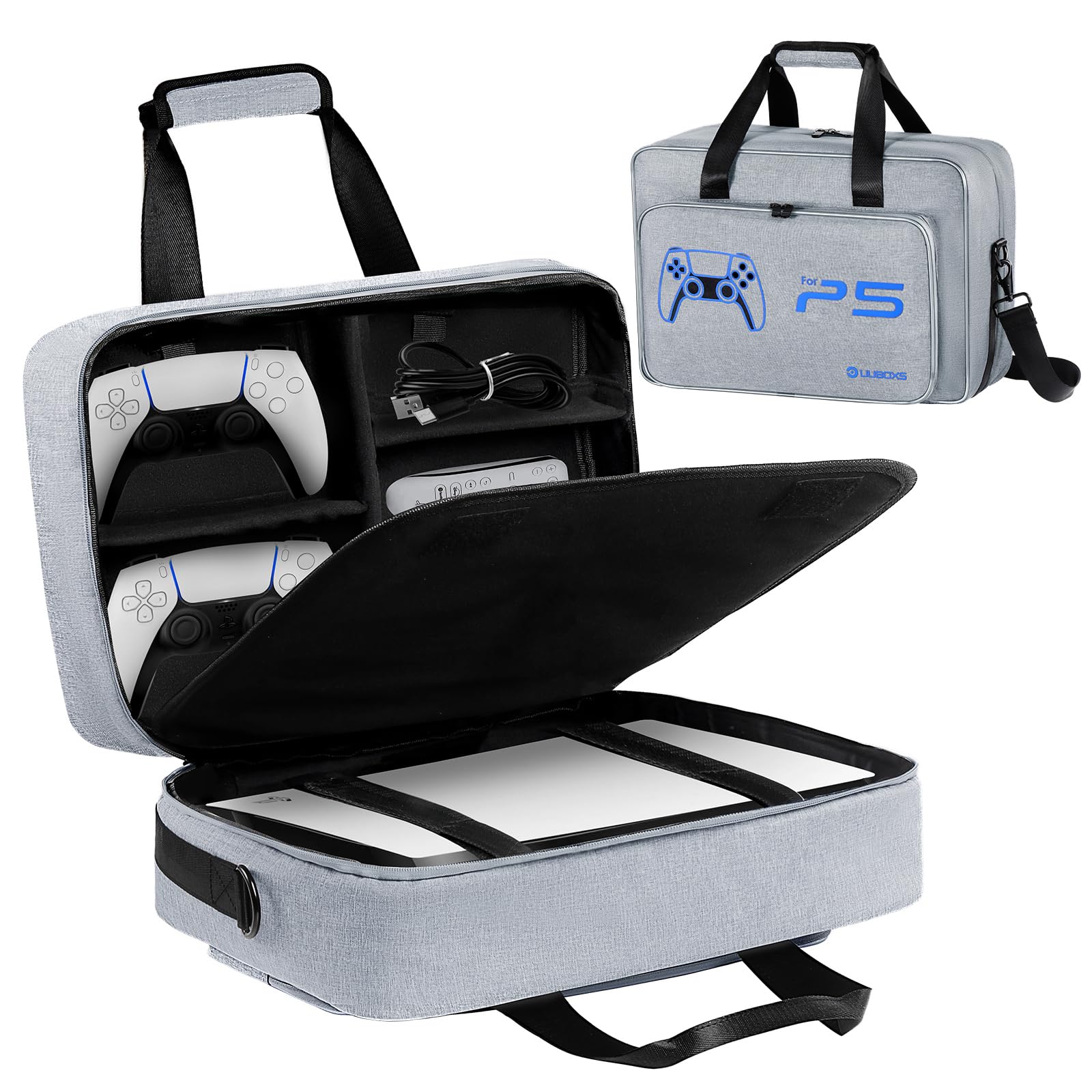 UUBOXS Funda de Transporte para PS5, Bolsa de Viaje Protectora Mejorada para PS5/PS5 Pro/PS5 Slim, Bolsa de Almacenamiento para PS5 Accesorios,Mando,Consola - Gris