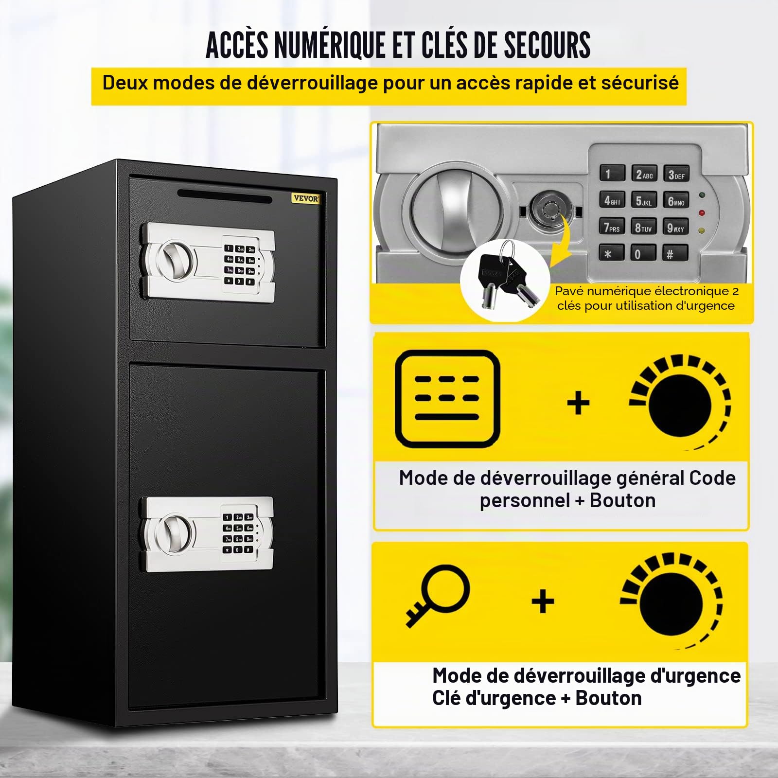 Coffre-Fort Numérique en Fer à Double Porte, 33 Pouces, Verrouillage Magnétique BXG-052, Haute Qualité pour Maison, Bureau, Magasin, Hôtel - Noir