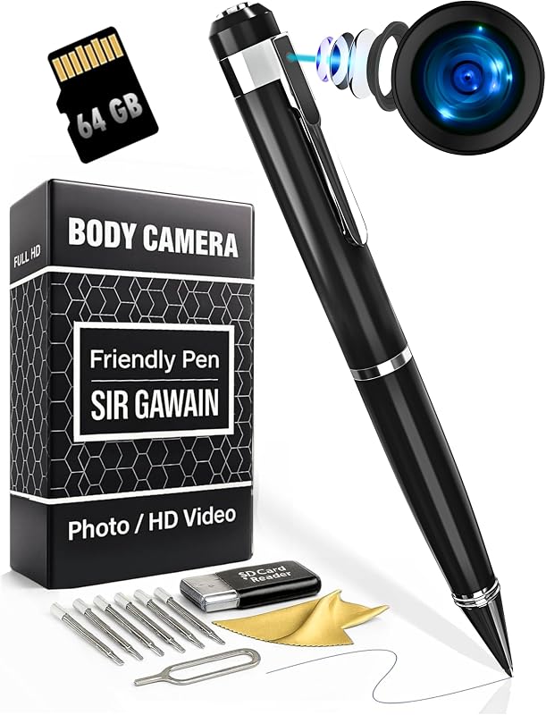 SIRGAWAIN Lápiz para cámara corporal premium: vídeo y fotos Full HD 1080p, batería de 70 minutos, detección de movimiento, control con un solo botón, modelo 2026