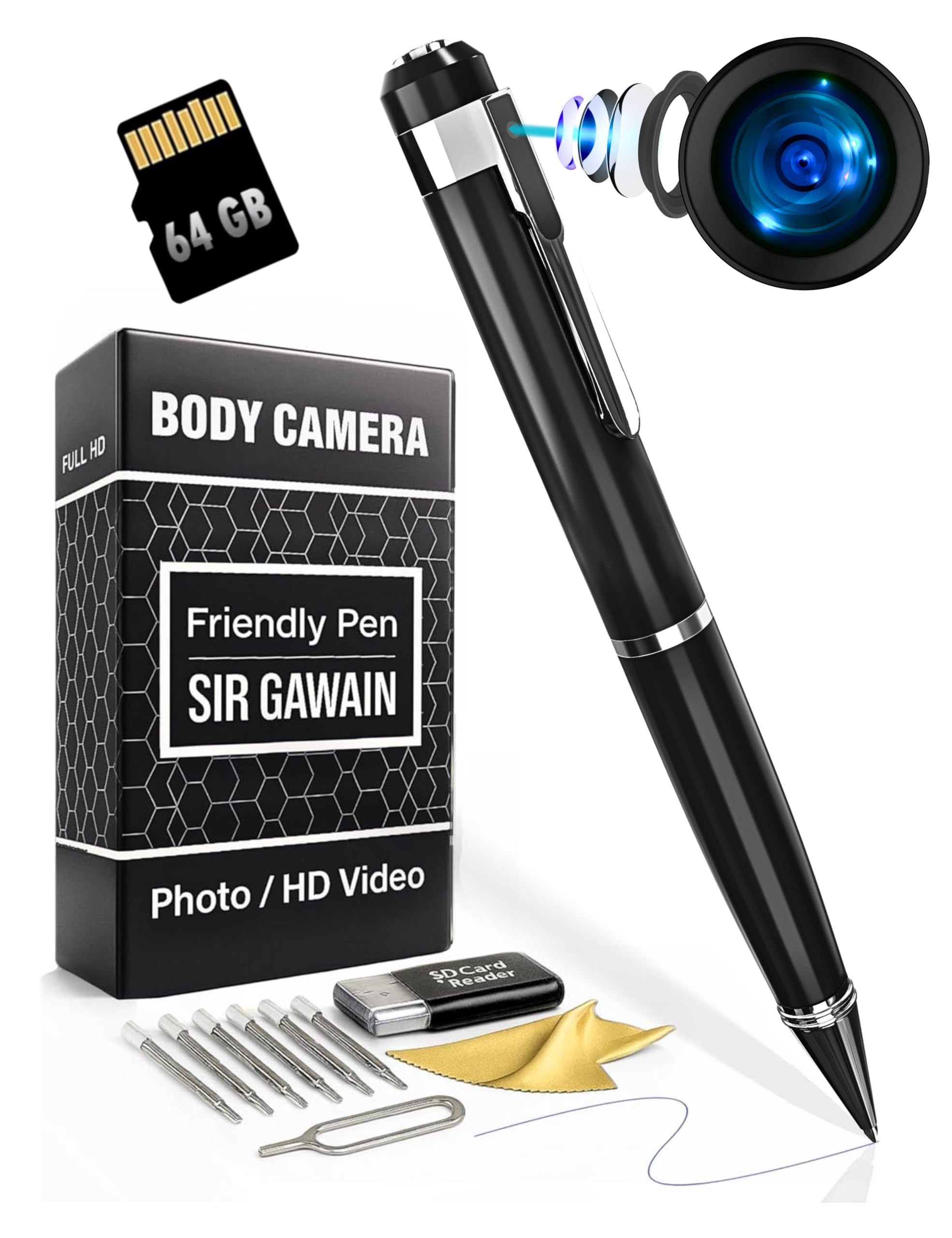 SIRGAWAIN Premium Body Camera Pen [Upgraded 2025] - Full HD Video and Photo, Long Battery Life, Motion Detection, Easy to Use 1080p Body Cam
