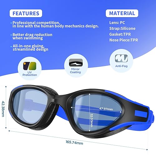 Miniatura 6 de Gafas de natación, gafas de natación para adultos, hombres y mujeres, antiniebla, sin fugas, gafas de piscina