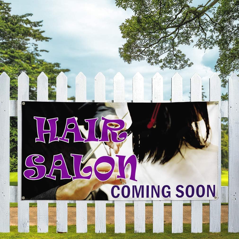 Vinyl Banner Multiple Sizes Hair Salon Coming Soon #1 Business Outdoor Weatherproof Industrial Yard Signs White 4 Grommets 16x40Inches