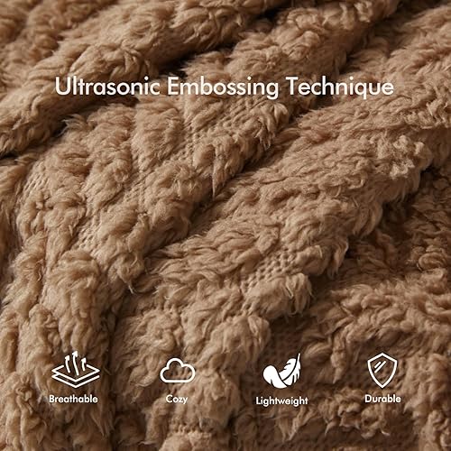 Miniatura 3 de Royoliving Manta mullida de vellón Sherpa con bolsillos para adultos, manta de felpa ultrasuave para TV (marrón, 58 x 64 pulgadas)