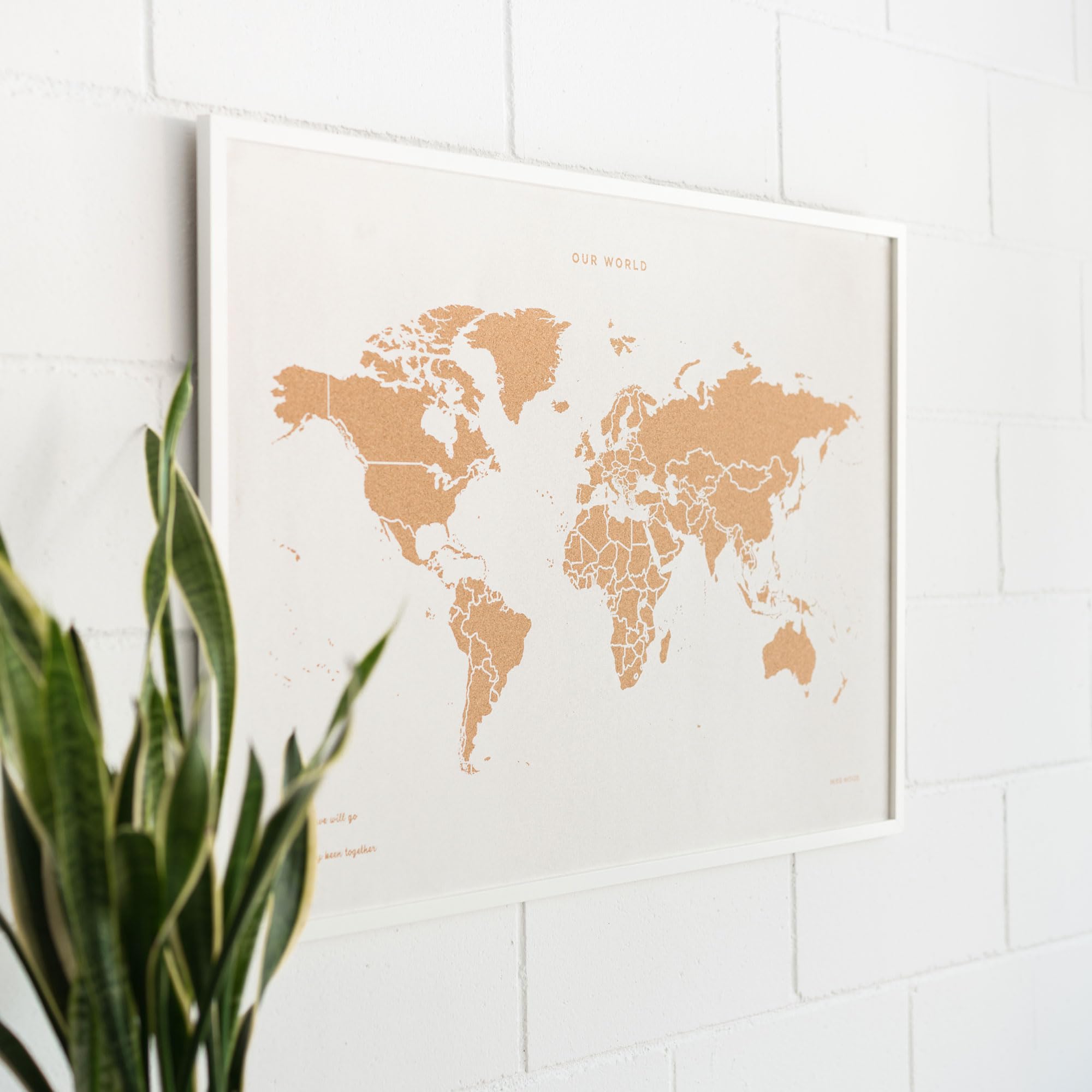 Mapa del Mundo de Corcho Special Edition con Marco 90 x 60 cm (Blanco)