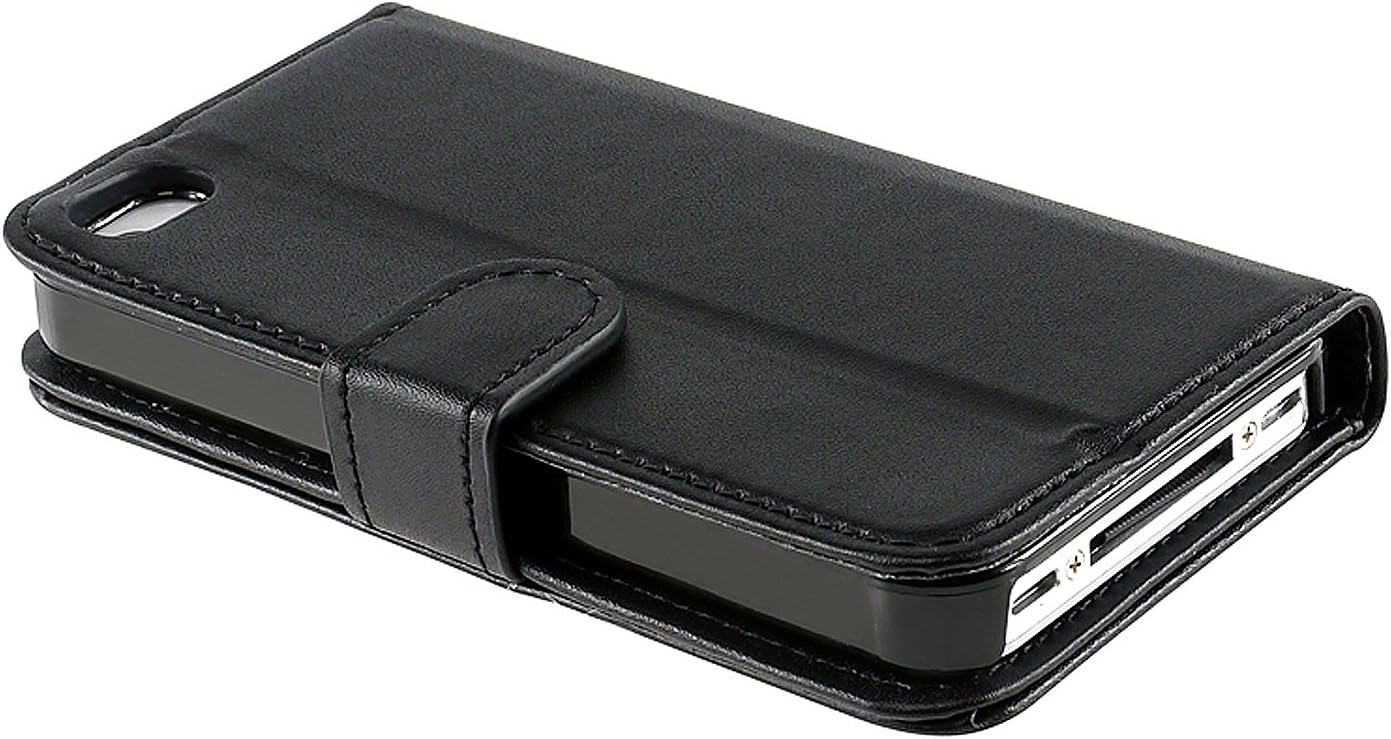 Insten Leather Case with Credit Card Wallet for Apple iPhone 4 - Retail Packaging - Black
