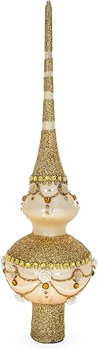 Miniatura 2 de Rosas dimensionales en la parte superior del árbol de Navidad de cristal soplado de la boca beige brillante 11 pulgadas